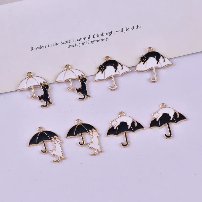 10pcs Fashion Cat Umbrella  Acrylic Charms Pendant for Women Jewelry Making