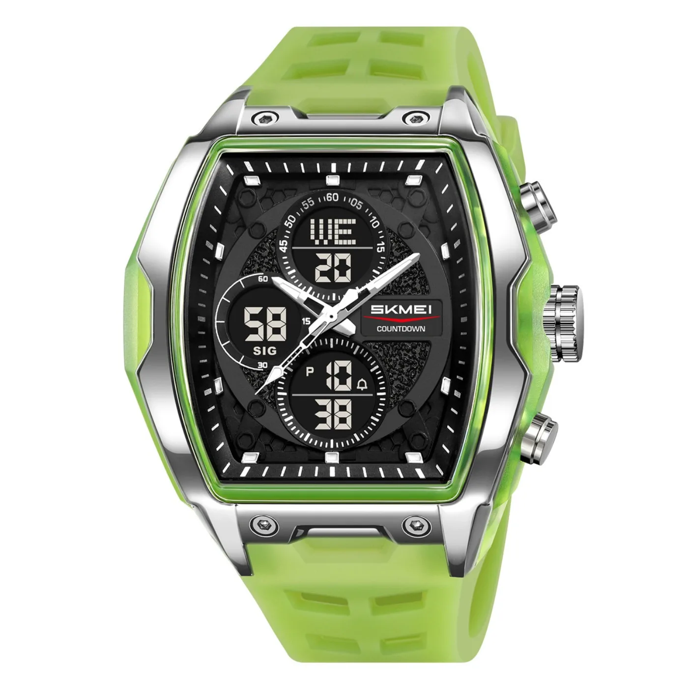 2601 Wristwatch Digital Electric Watch 2 Time 50M Waterproof Chronograph Alarm Date Week LED Light Display 12/24Hrs Clock view 6