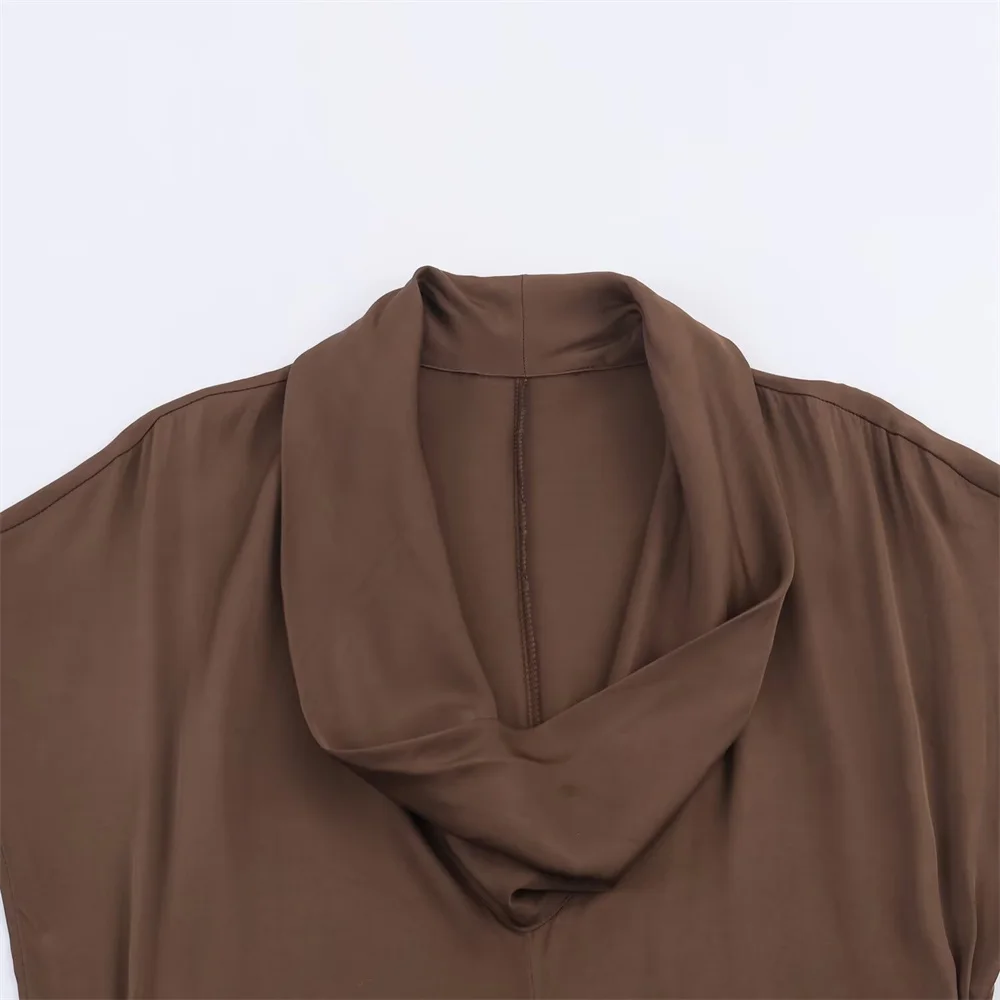 Tenue d'automne pour femmes, nouvelle mode, avec ceinture, col plissé et robe MIDI