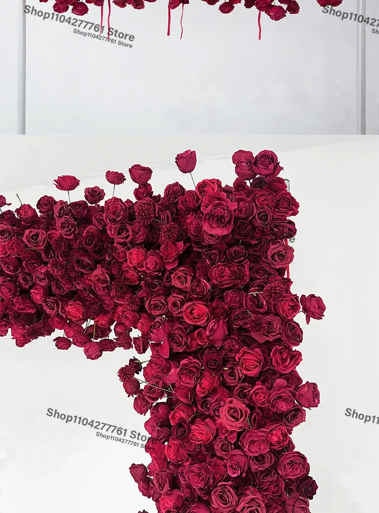 5D Luxuriöse Weiß/Rot-Burgunder Rosenblumenreihe Dekoration Hochzeits-Hintergrundrahmen Bogen Blumenarrangement Schaufensterdekoration Eventzubehör – Detail 9