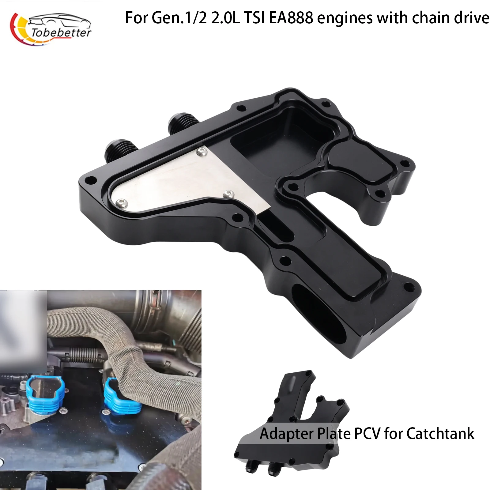 2.0 TSI EA888 Gen.1 2 billet aluminum Adapter plate PCV 21tsi40 for catchtank 8J/8P Audi TT/A3 & MkV/MkVI Vw golf6 GTI/GLI