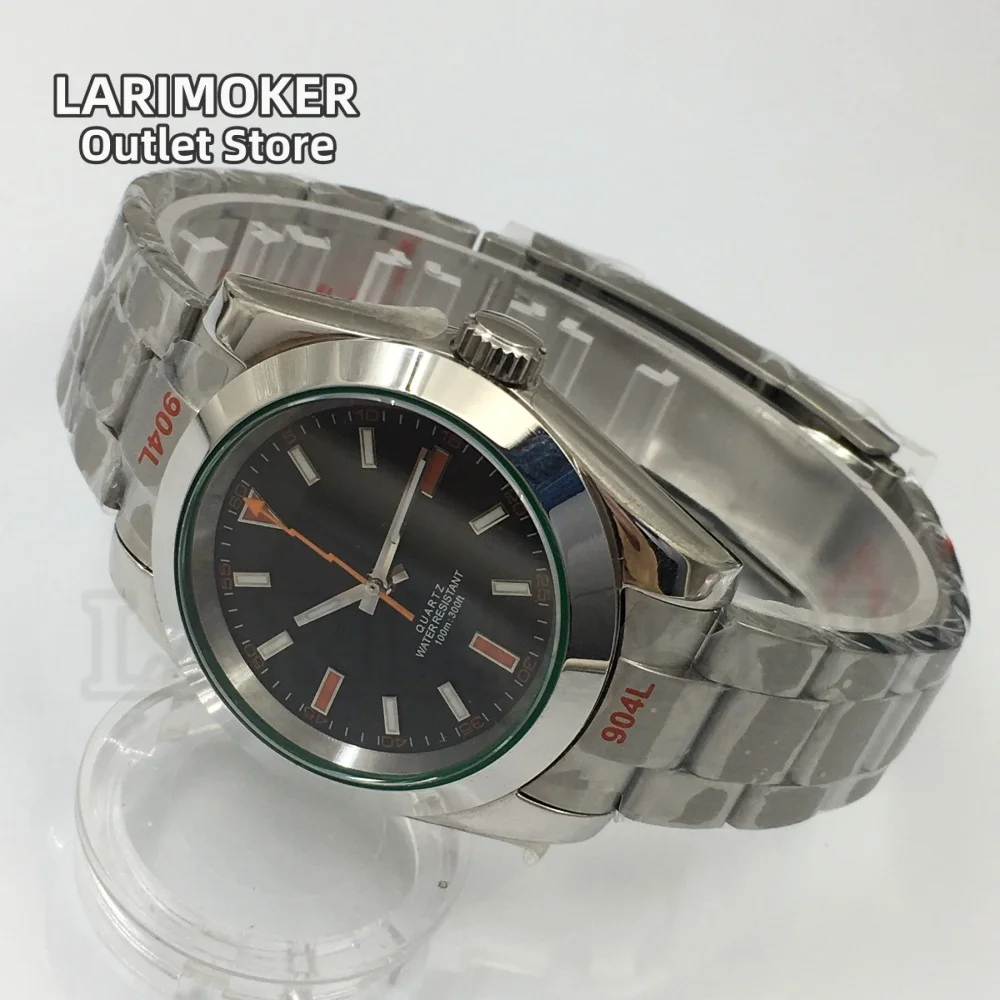 LARIMOKER Ronda515-12h ผู้ชายควอตซ์นาฬิกา 36 มม./39 มม.สีเขียว Sapphire Glass สีดําสีขาว dial Lightning มือสร้อยข้อมือเหล็ก