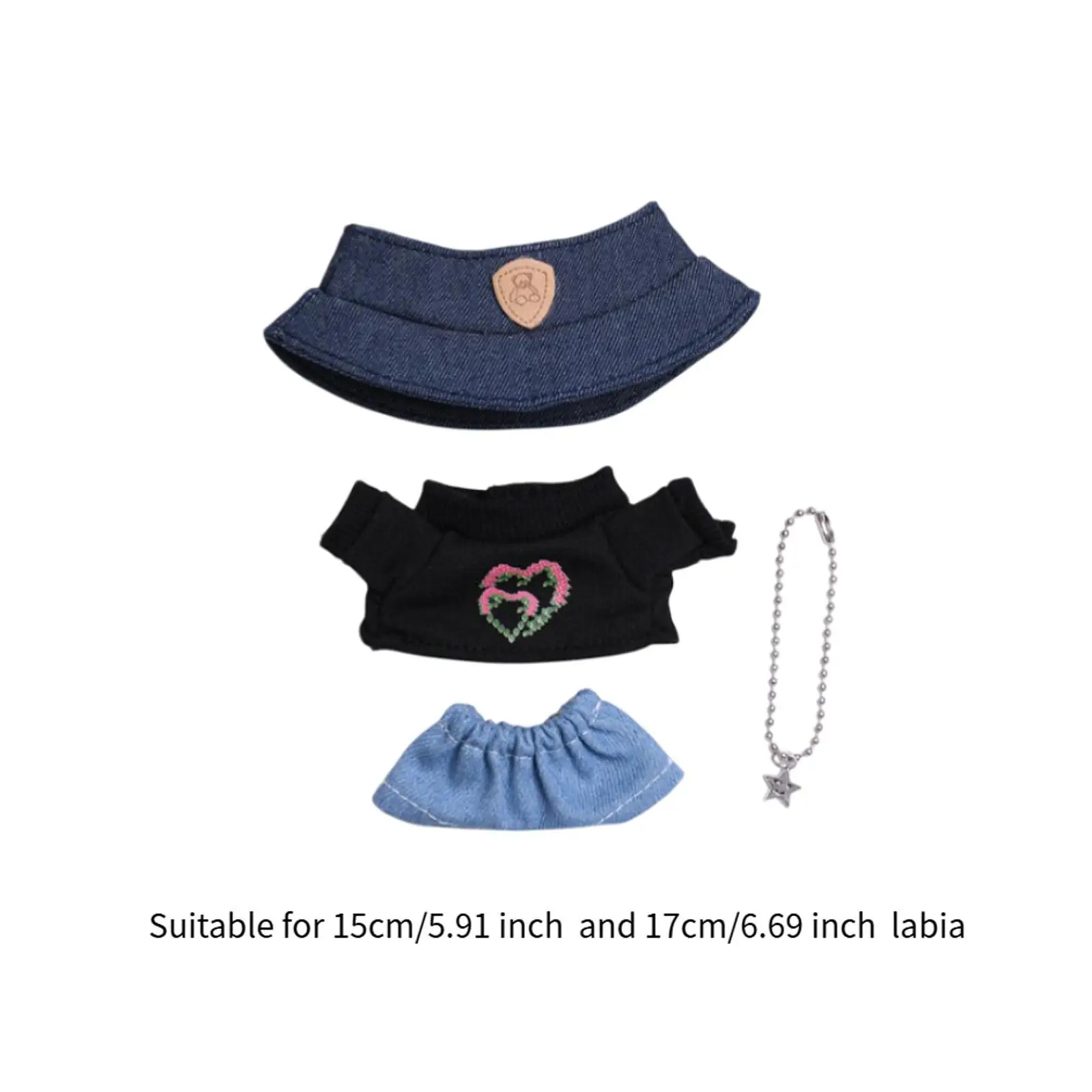 4x Girl Doll Clothes with Doll T-shirt, Jeans, Necklace, Hat Handmade Dress up Cartoon Mini for 15cm-17cm Doll Birthday Gifts