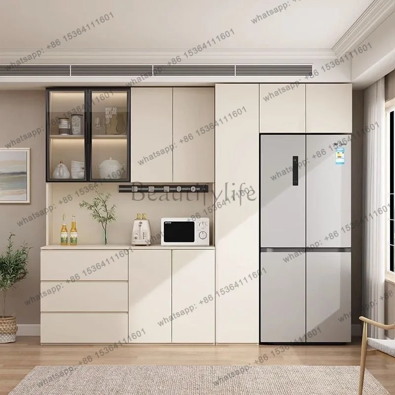 LDModern Living Room Cabinet Sideboards Tall Cabinet Embedded Refrigerator Wine Cabinet Pantry Hunch with Shelves