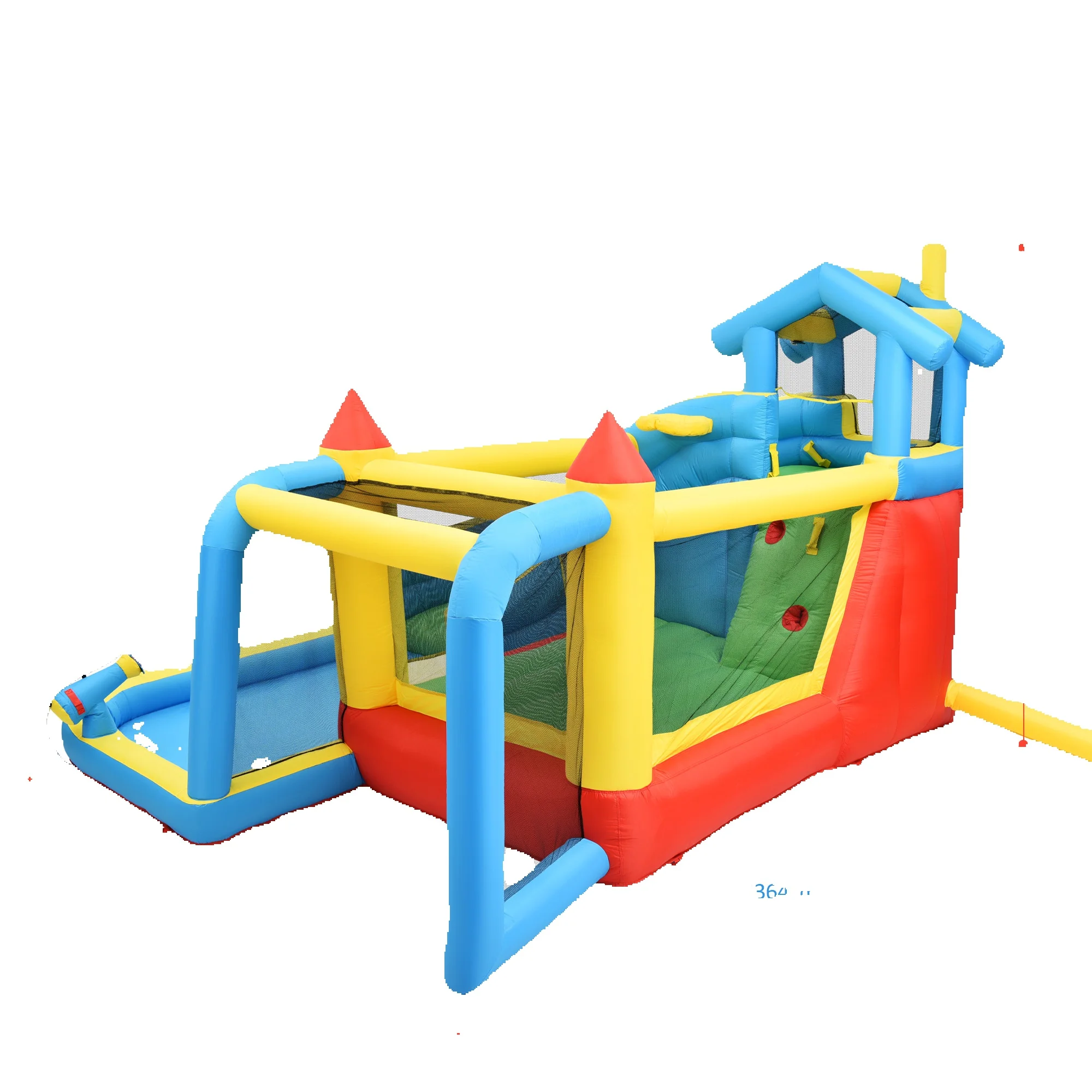 Springkasteel voor kinderen, 5-in-1 opblaasbaar springkussen voor kinderen van 3-10 jaar, buitenspeelkasteel met glijbaan, springgedeelte, waterbad, voetbalnet - afbeelding 2
