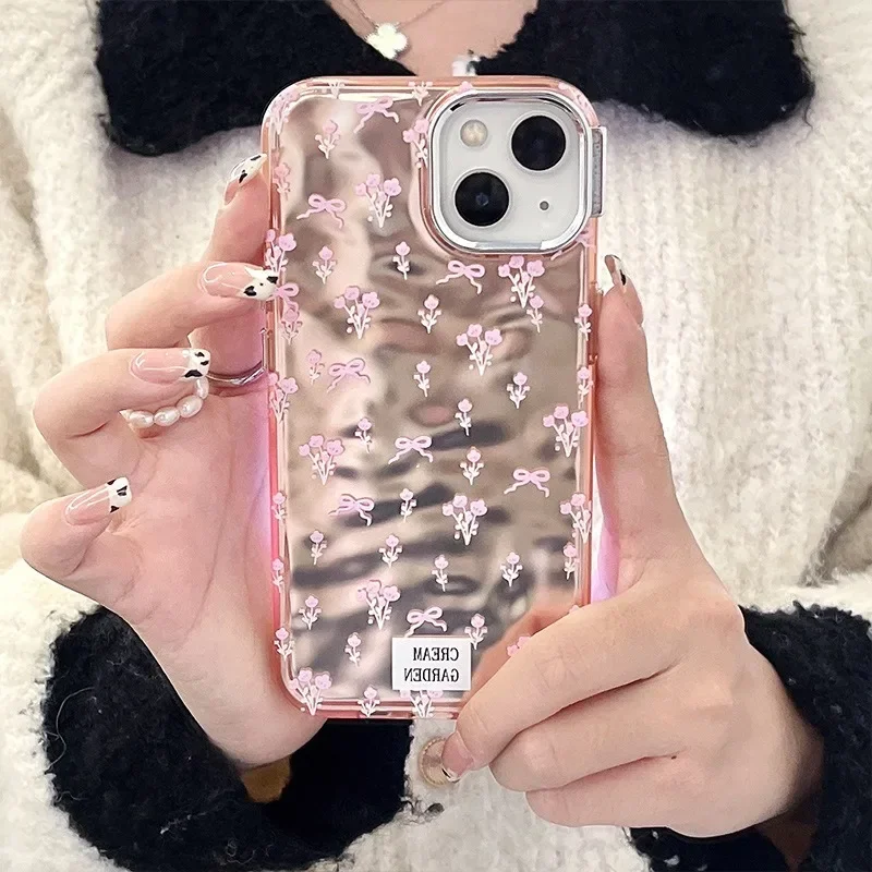 Electroplated Mirror Cute Sanrio Hello Kitty Case for IPhone 15 14 Pro Max 11 12 13 Pro Max Cover Pink Frame Cute Cartoon Cover