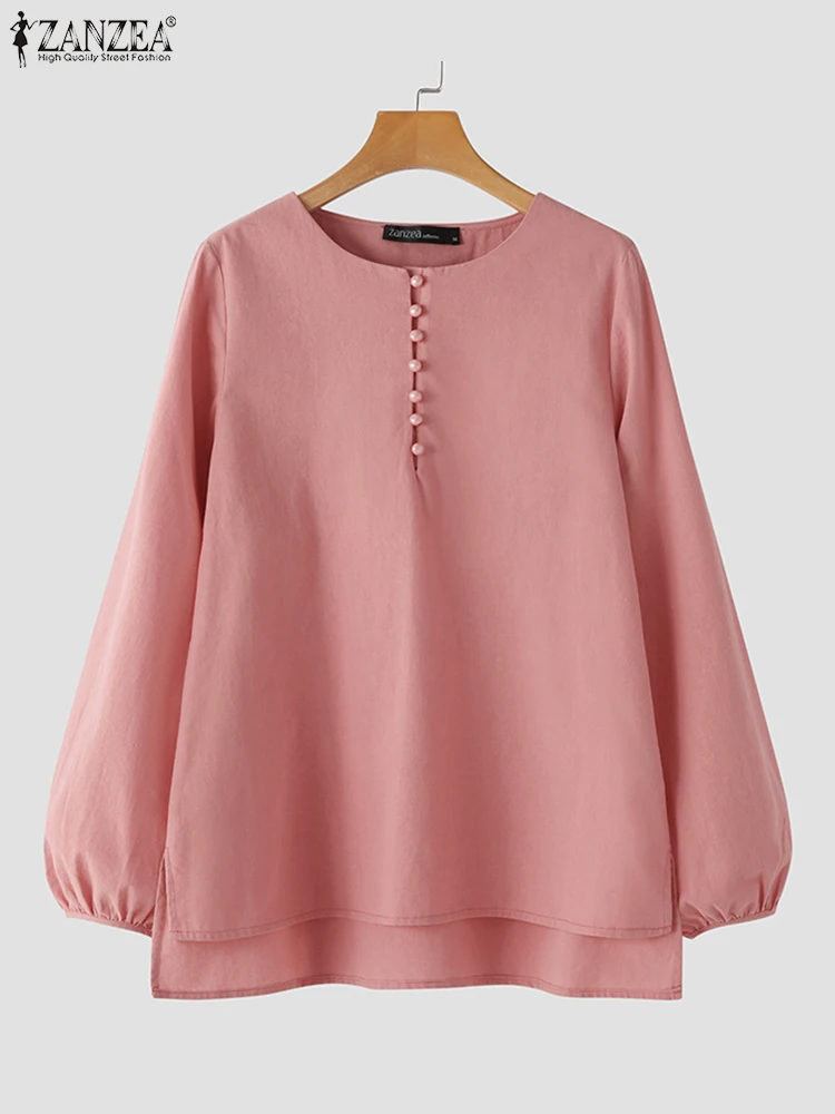 

ZANZEA 2025 Summer Casual Work Shirts Tops Loose Long Sleeve O Neck Women Elegant Long Blouse OL Tops Tunic Oversized Blusas