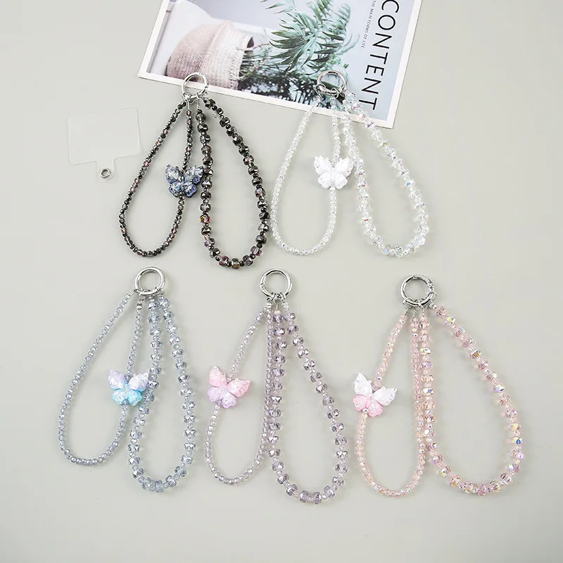 

Butterfly Crystal Phone Charm Fashion Pearl Lanyard for Phone Case Bag Sparkle Bling Keychain Pendant Versatile Cellphone Strap