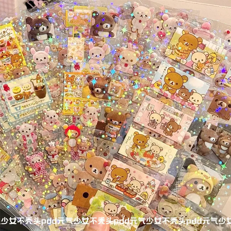 Original Anime Rilakkuma Hellokitty Stickers Kawaii Cartoon Cute Handheld Account Material Stickers Gift Toys for Girls Students