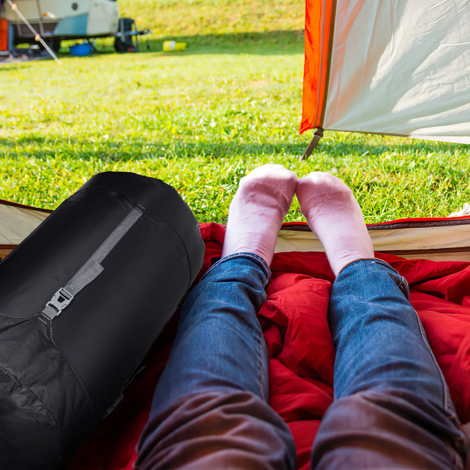 

Extra Large Compression Sleeping Bag Storage Sack Waterproof Tear Resistant Drawstring Adjustable Buckle Camping Hiking Travel