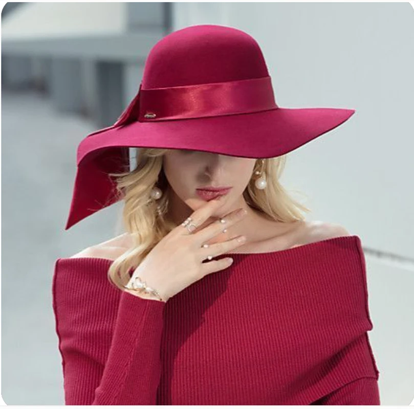 French Vintage Women\'s Big Brim Colorful Felt Hat Unisex Fedora Fashion Dome Bucket Hat Church Wedding Hat Wholesale