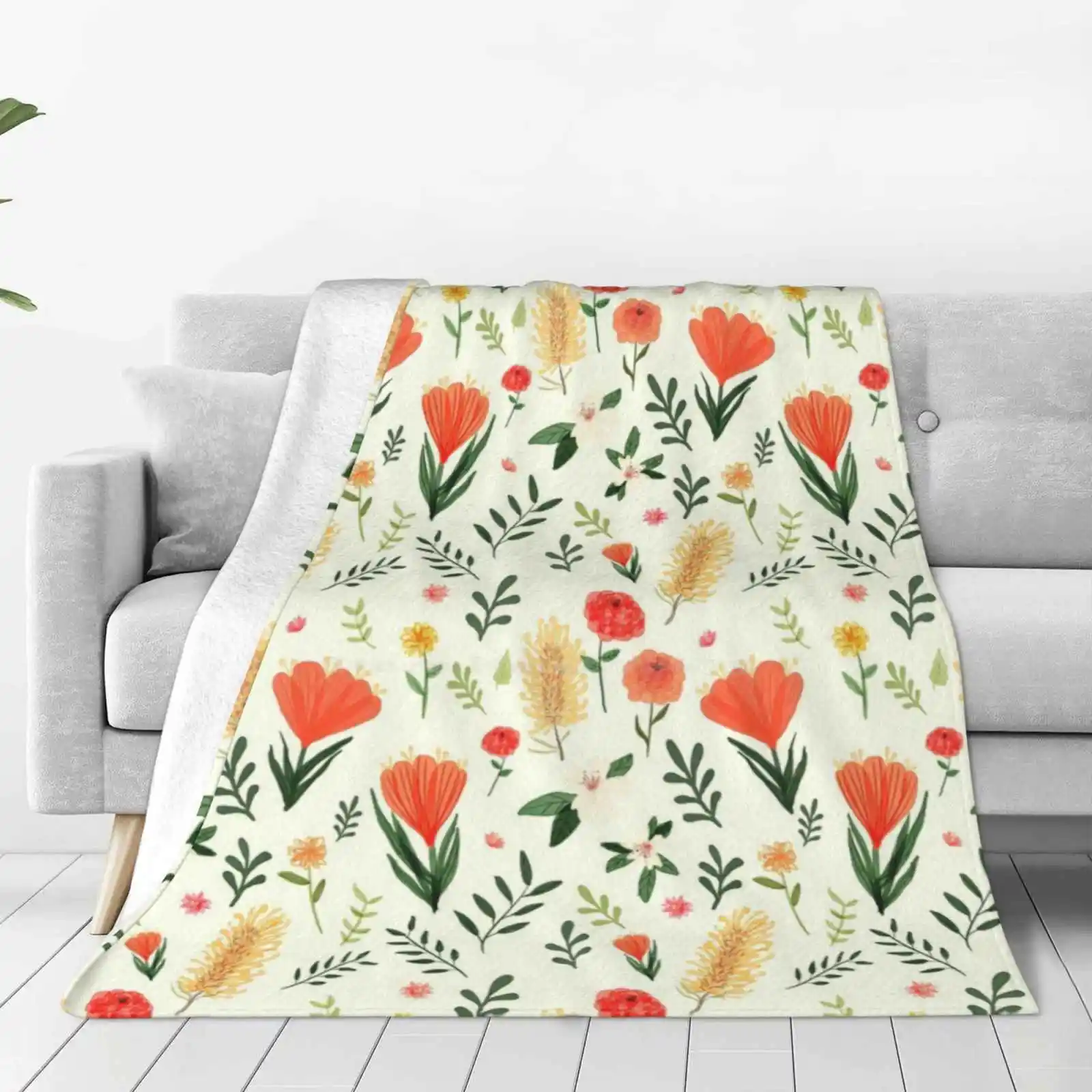 Aussie Florals Hot Sale Printing High Qiality Warm Flannel Blanket Australian Patterm Pretty Dainty Sweet Native Flowers