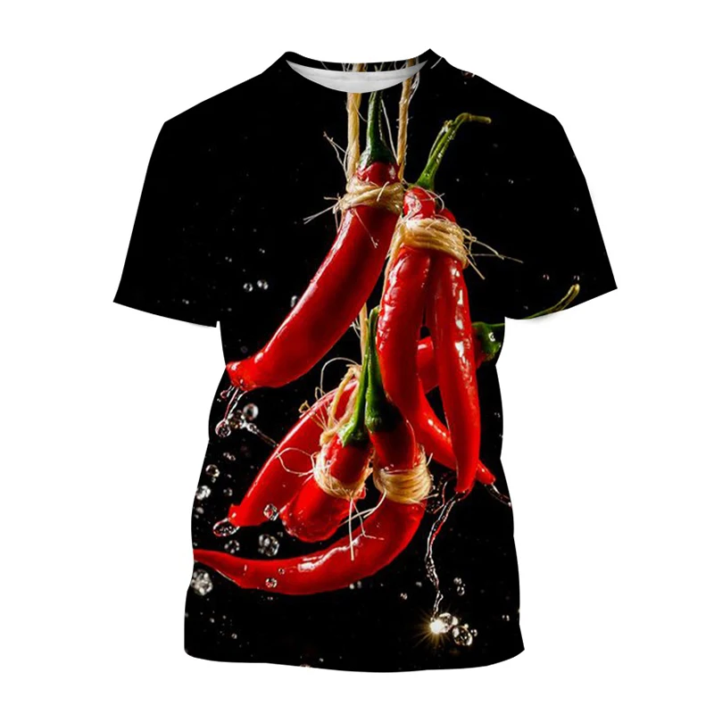 Chili Vegetable 3D Print T-shirt Streetwear Men Women Summer Short Sleeve T Shirts Oversized Harajuku Tees Tops Kids Clothing