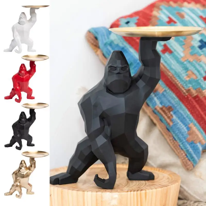 

Gorilla Statue Resin Gorilla Key Holder Tray Animal Sculpture Keys Jewelry Storage Plate desktop Ornaments for home decor