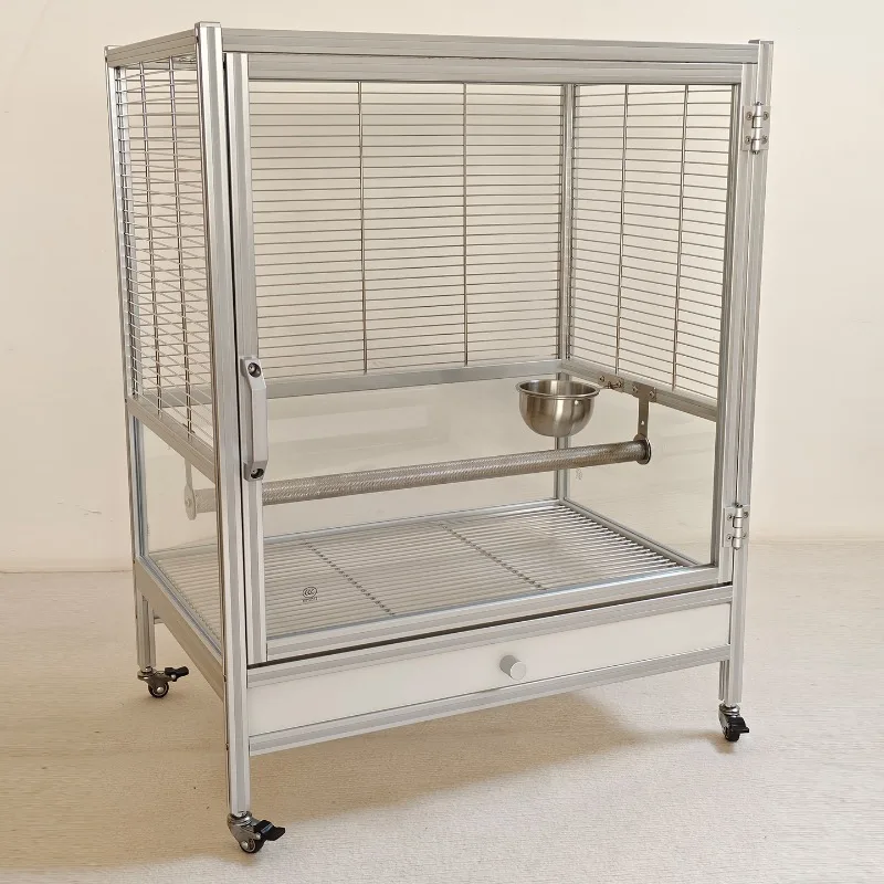 Stainless Steel Transverse Filament Bird Cage Large Medium and Large Parrot Cage Tempered Glass Transparent Luxury Villa Cage