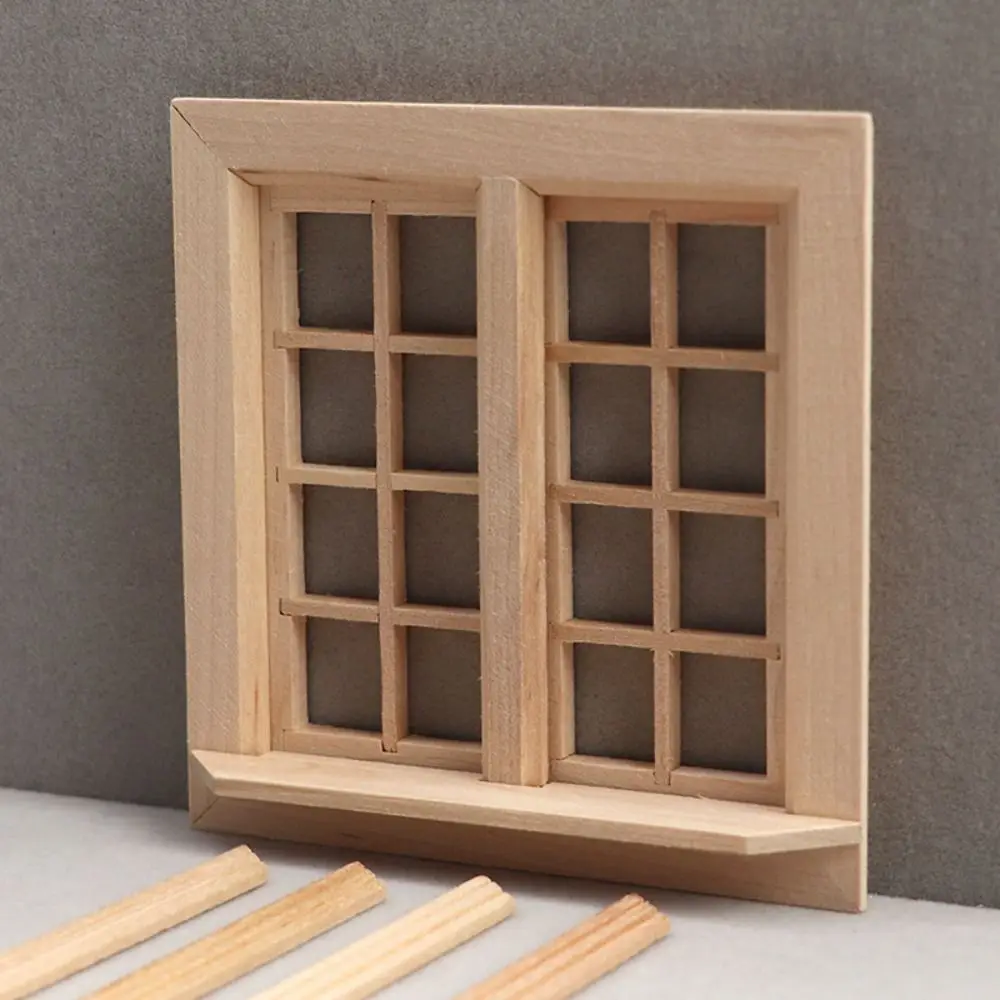 1:12 House Accessories Dollhouse Window Model Wooden 16 Grids Miniature House Decor DIY Assembly Square Windows Model For DIY