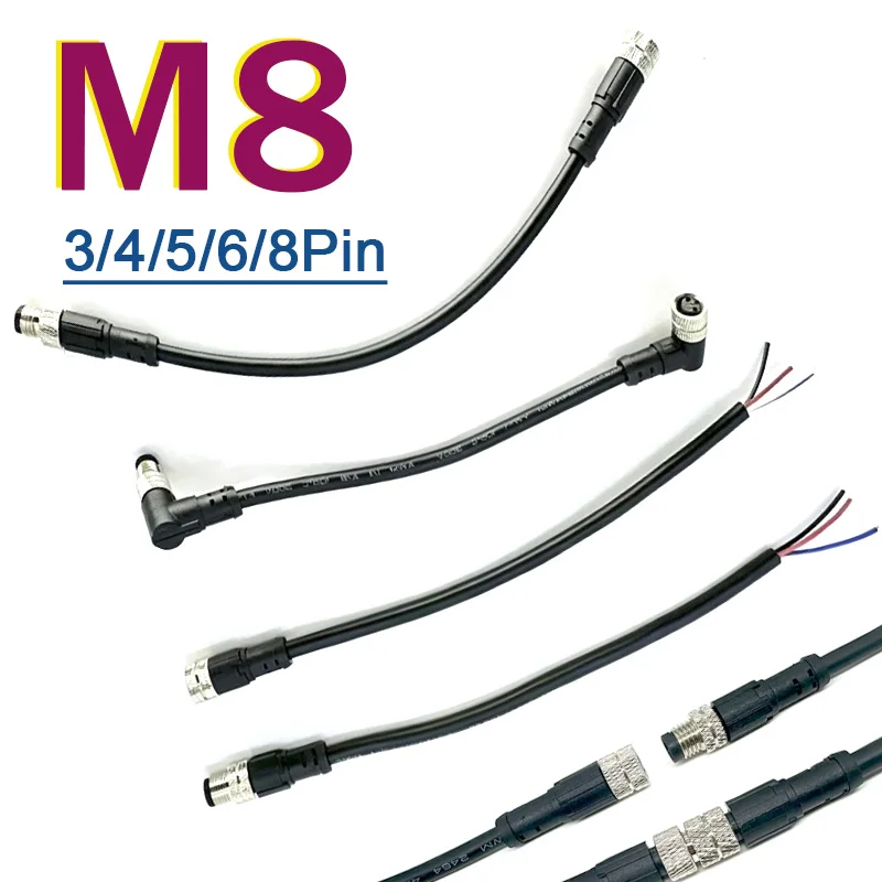 3Pin M8 Male Female Aviation Sensor Plug Cable 4 5 6 8-pin Straight/Elbow Head Line M8 Injection Molding Waterproof Connector