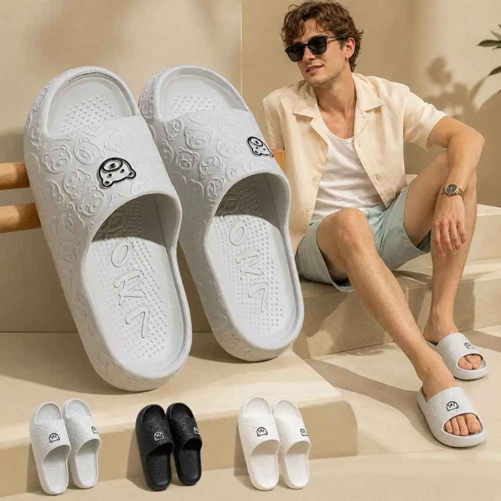Fashion Printting Little Bear Men Slippers Non-slip Soft Bathroom Slippers Home Sandals For Summer Outdoor