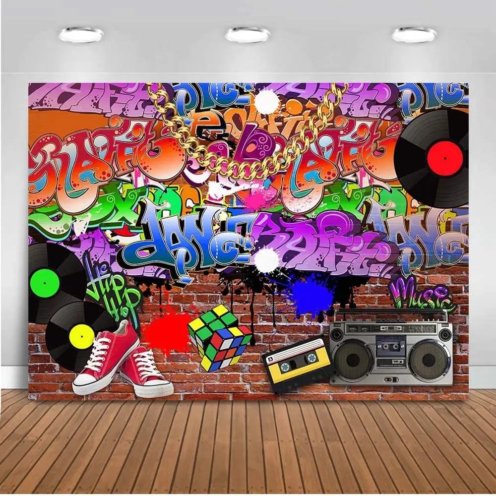 Back To The 90's Party Hip Hop Red Brick Graffiti Wall Radio Retro Photography Backdrop 80's Birthday Party Decor Background