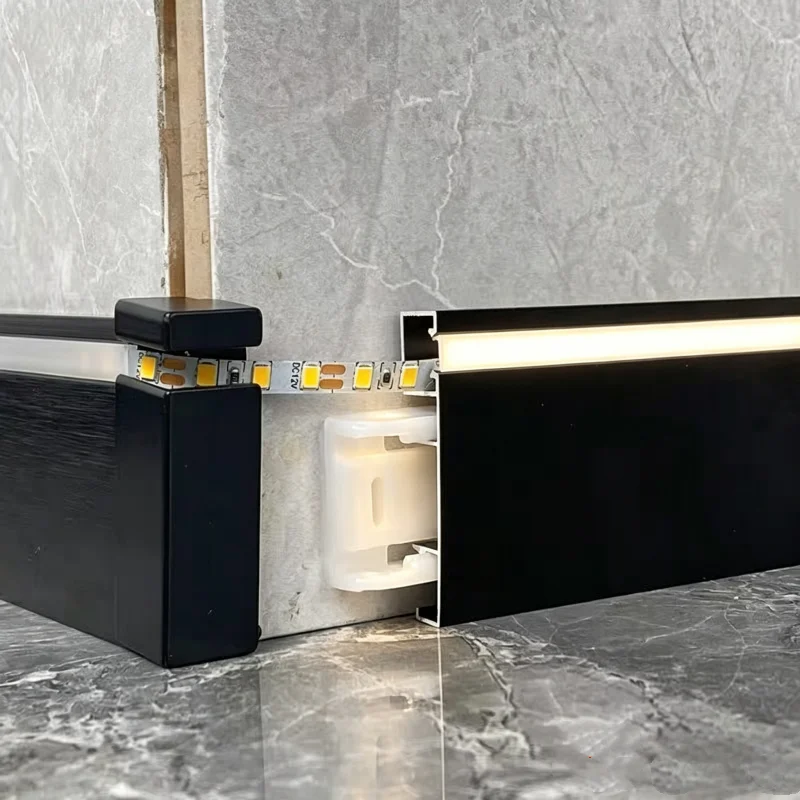 50mm 80mm Luminous Aluminum Alloy Skirting Board LED Baseboard Surface Mount Wall Corner Stair Foot Line Hard Bar Strip Light