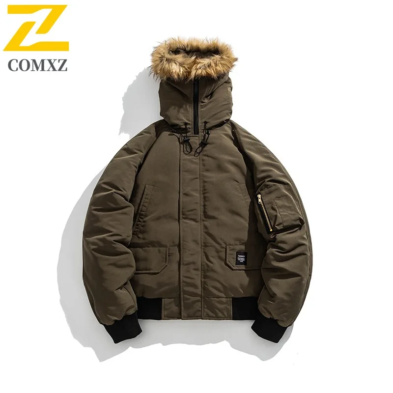 

COMXZ уличная альпинистская мужская стеганая куртка классическая утолщенная теплая парка с капюшоном повседневные однотонные удобные зимние пальто