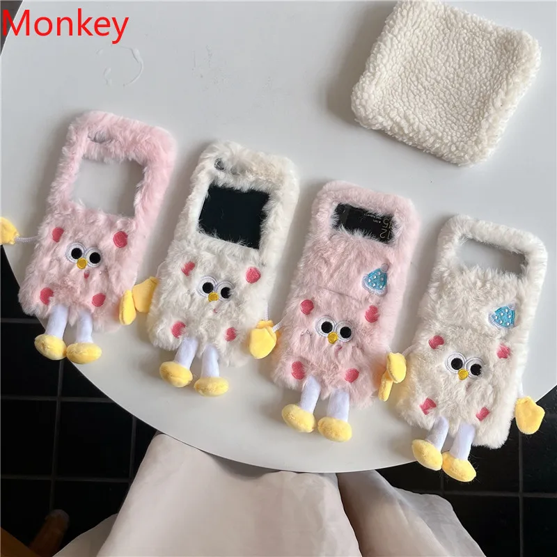 Inverno quente de pelúcia 3d dos desenhos animados papai noel chapéu caso para samsung galaxy z flip 6 5 4 3 2 1 zflip6 peludo fofo capa macia bonito menina escudo