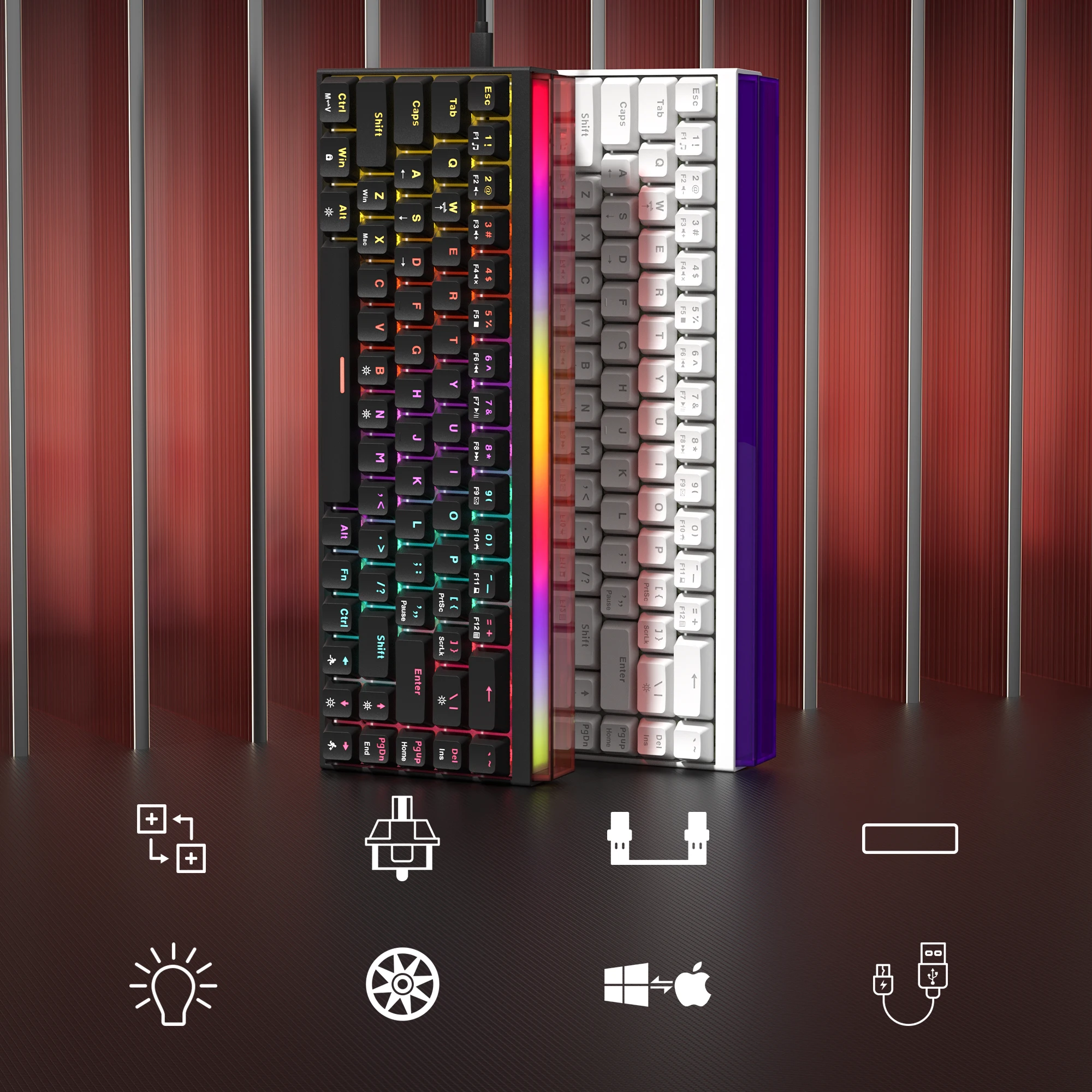 

Черная клавиатура Womier WK68 PRO Механическая игровая клавиатура Прокладка Проводная клавиатура со светодиодной подсветкой и возможностью горячей замены