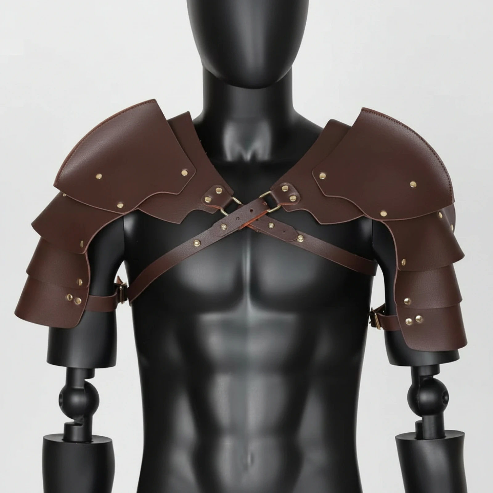 Shoulder Pauldron Harness Adjustable Leather Shoulder Pauldron Pauldron Medieval Body Harness with Chain Gothic for Cosplayers