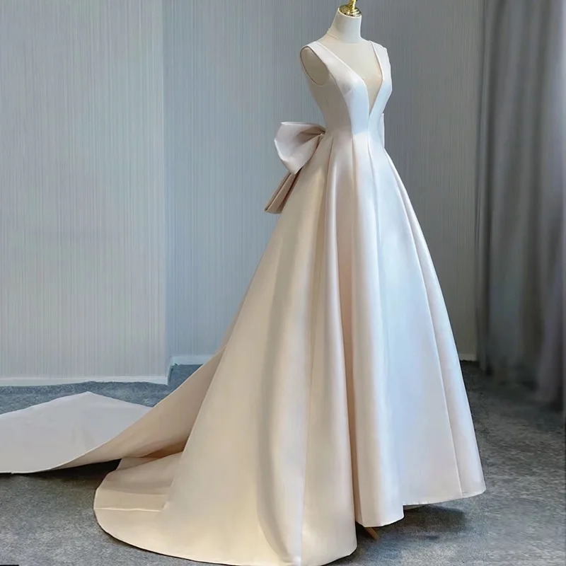 Lovedress Simple Romantic Bright Floor-length White Wedding Dress 2023 Soft Satin Elegant Custom Made Color Vestido de novia