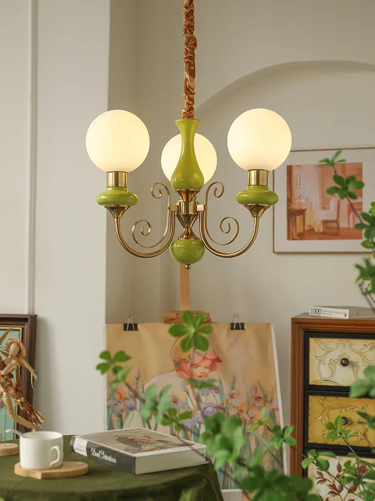 Vintage style bedroom chandelier fruit green pastoral cream style homestay restaurant lighting fixtures