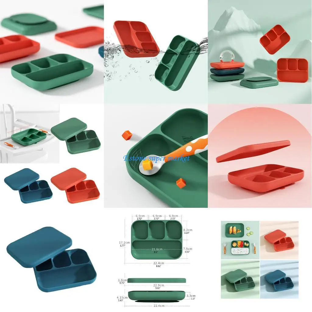 

090B Four Square Plate Children's Tableware Silicone Straw Cup Bib Baby Feeding Plate Baby Shower Gift