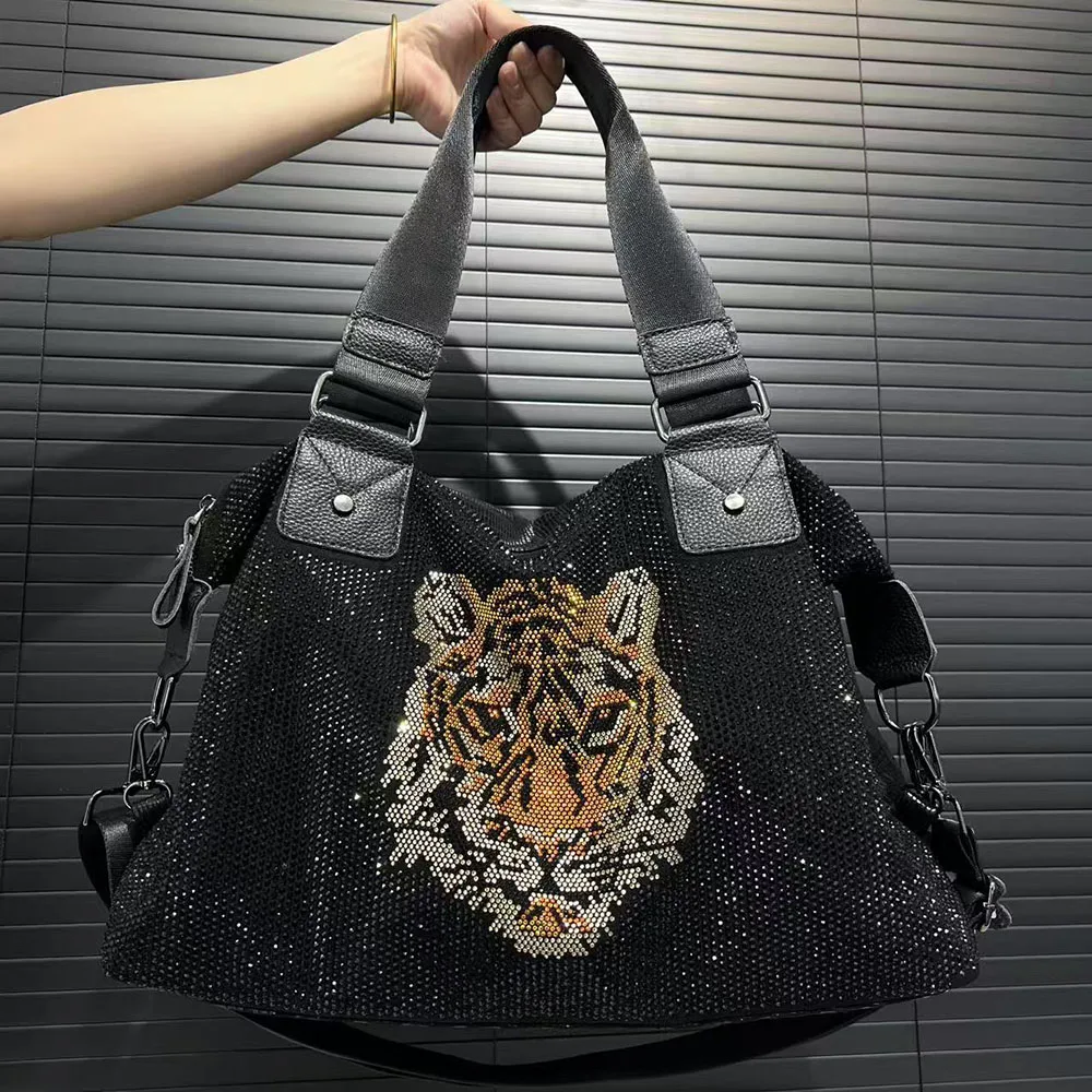 Tiger Pattern Bright Diamond Women's Bag Large Capacity Tote Bags Vintage Shoulder Bags Strap Casual Crossbody Bags for Women
