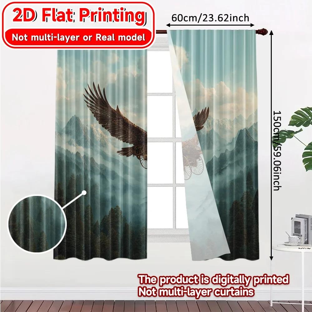 2D Flat Printing,2pcs Eagle Majesty Chic Chic Curtains Polyester Curtains Gifts Suitable for Living Room, Home Decoration, Room