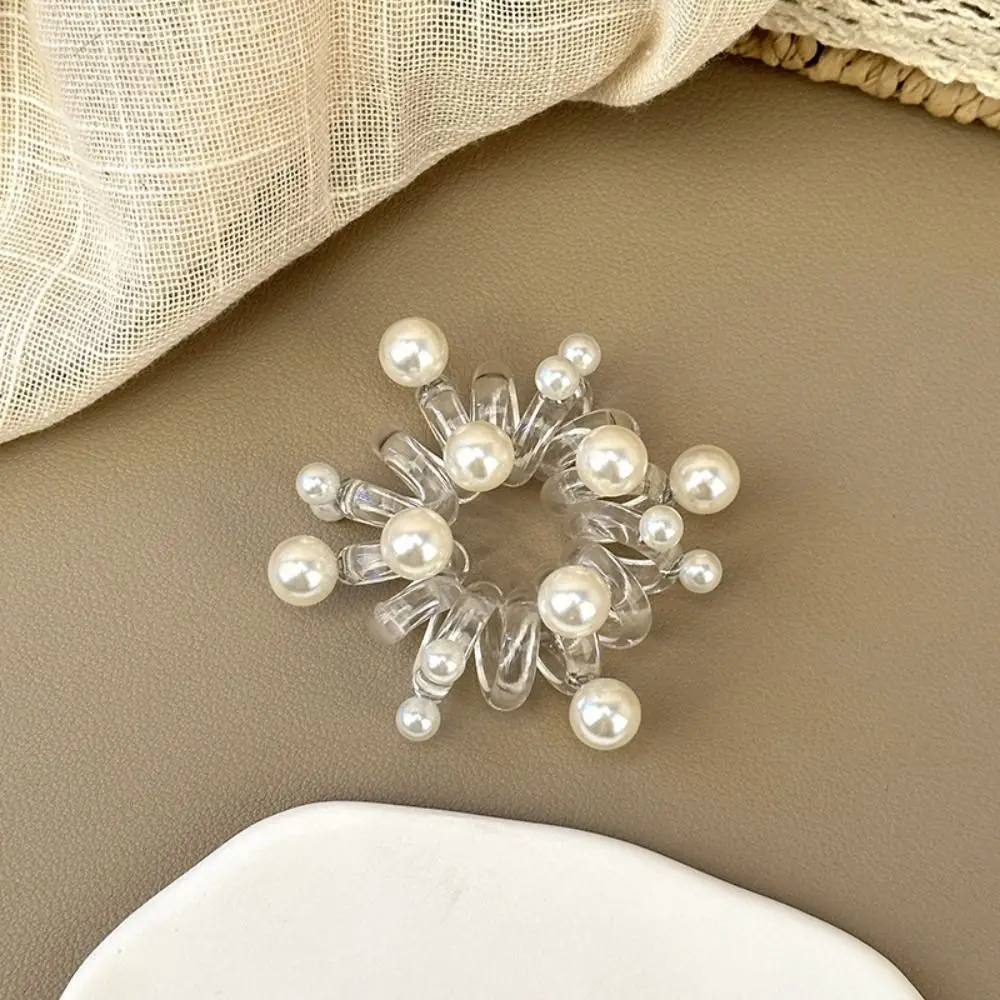 

TPU Telephone Line Hair Rope Korean Style Scrunchies Transparent Hair Ring Rubber Band Elastic Pearl Ponytail Holder Daily