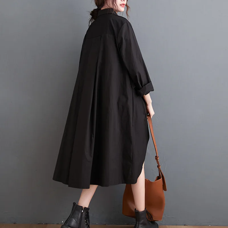 Robe chemise asymétrique à manches longues pour femmes, noire, blanche, décontractée, bouton avant, col polo, sexy, printemps, #4096