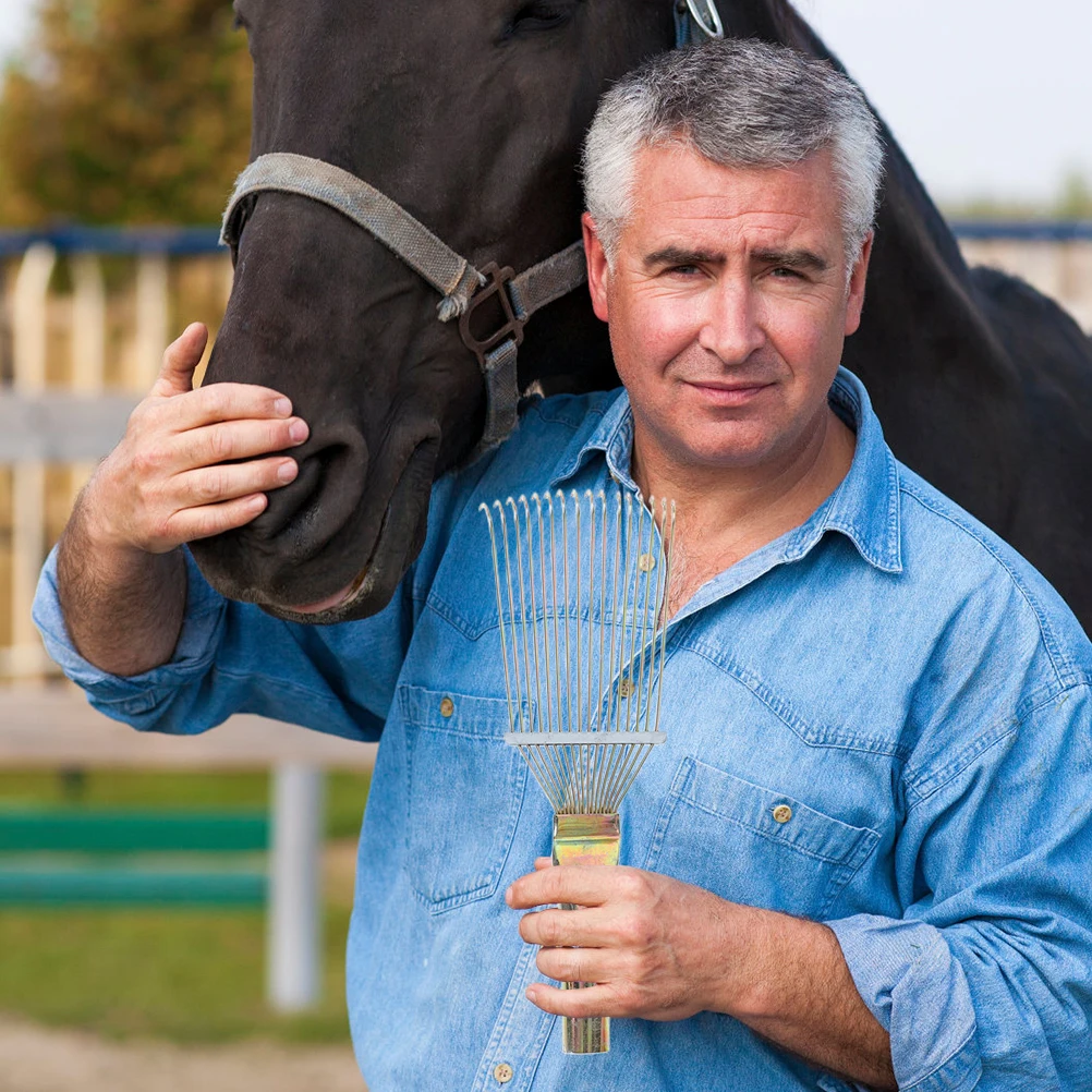 فرشاة إزالة شعر الحصان المعدنية المستقرة، أسنان حديدية، قبضة مريحة، أداة تهذيب الحصان، مشط تنظيف الحيوانات الكبيرة #3