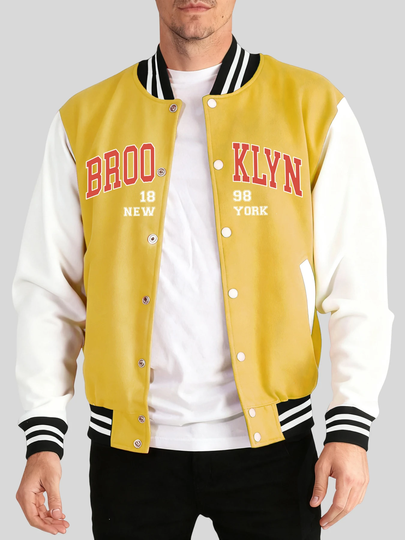 

Brooklyn 1898 New York Letter Prints Sportswear Mens Street Pocket Jacket Loose Classic Baseball Uniform Autumn Fashion Menswear