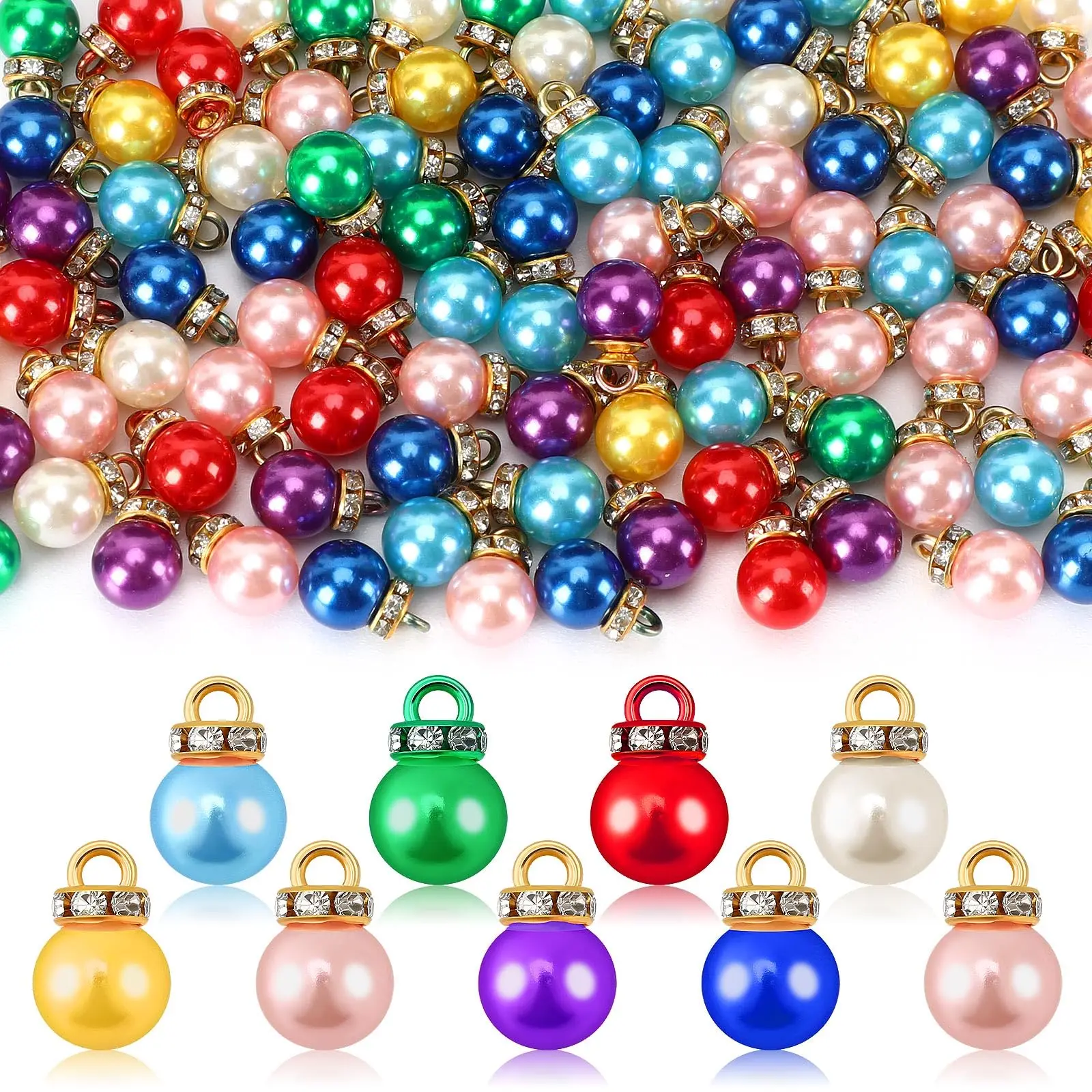 Image of 50–200 Stück Perlen-Anhänger, mehrfarbig, Weihnachten, Mini-Kugeln, Ornamente, Miniatur-Weihnachtsbaum, Hängedekoration, Ohrringe, Ornamente