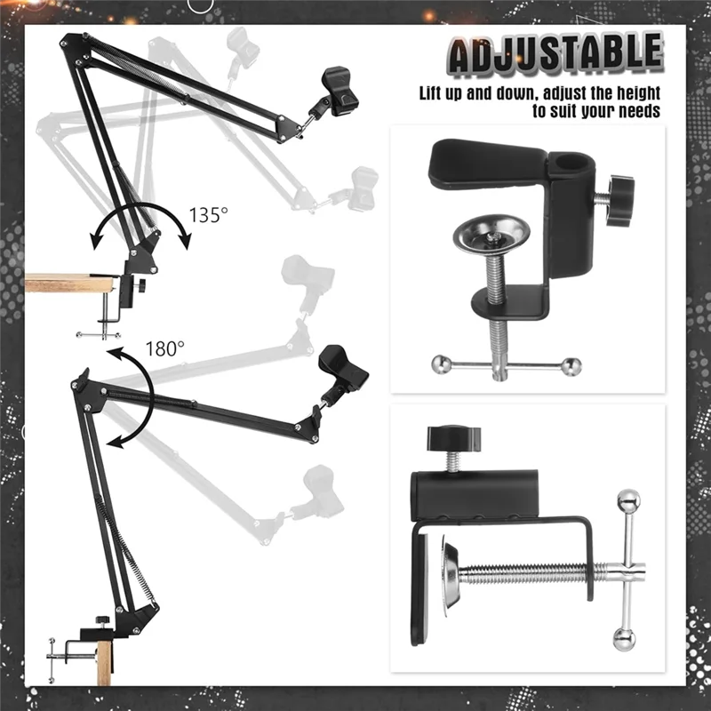 

NALFI-For Light Mics Podcast Gaming Recording Compatible 2 Pcs Boom Mic Arm Desk Microphone Stand With 3/8" Screw Mount Clamp St