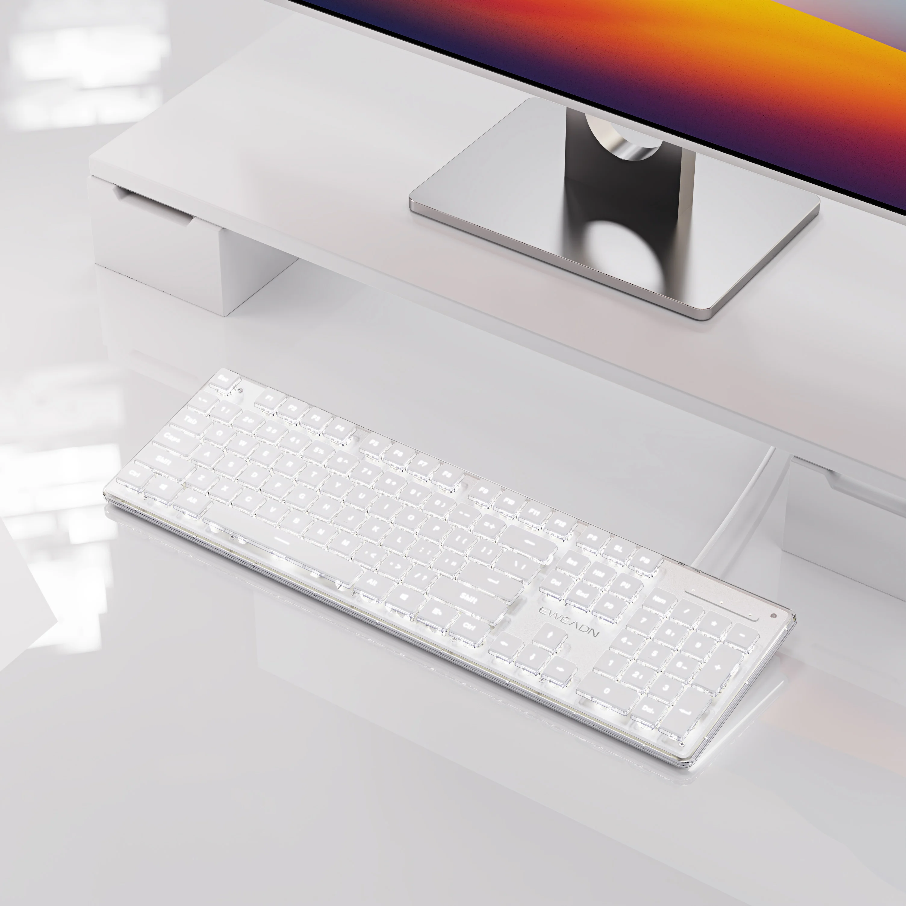 EWEADN V3 Gaming USB only Wired film Keyboard, 104 Keys Full Size All-Metal Panel, for Games and Office, Desktop, Laptop