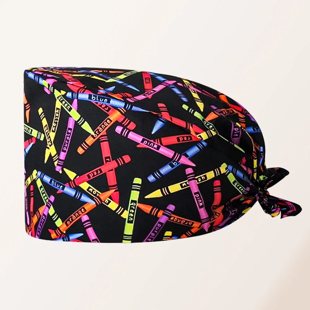 

Cartoon Doctor Operating Room Pattern Printed Nursing Head Cap Lab Scrub Pet Hospital Surgical Hat Unisex Dentist Scrub Cap