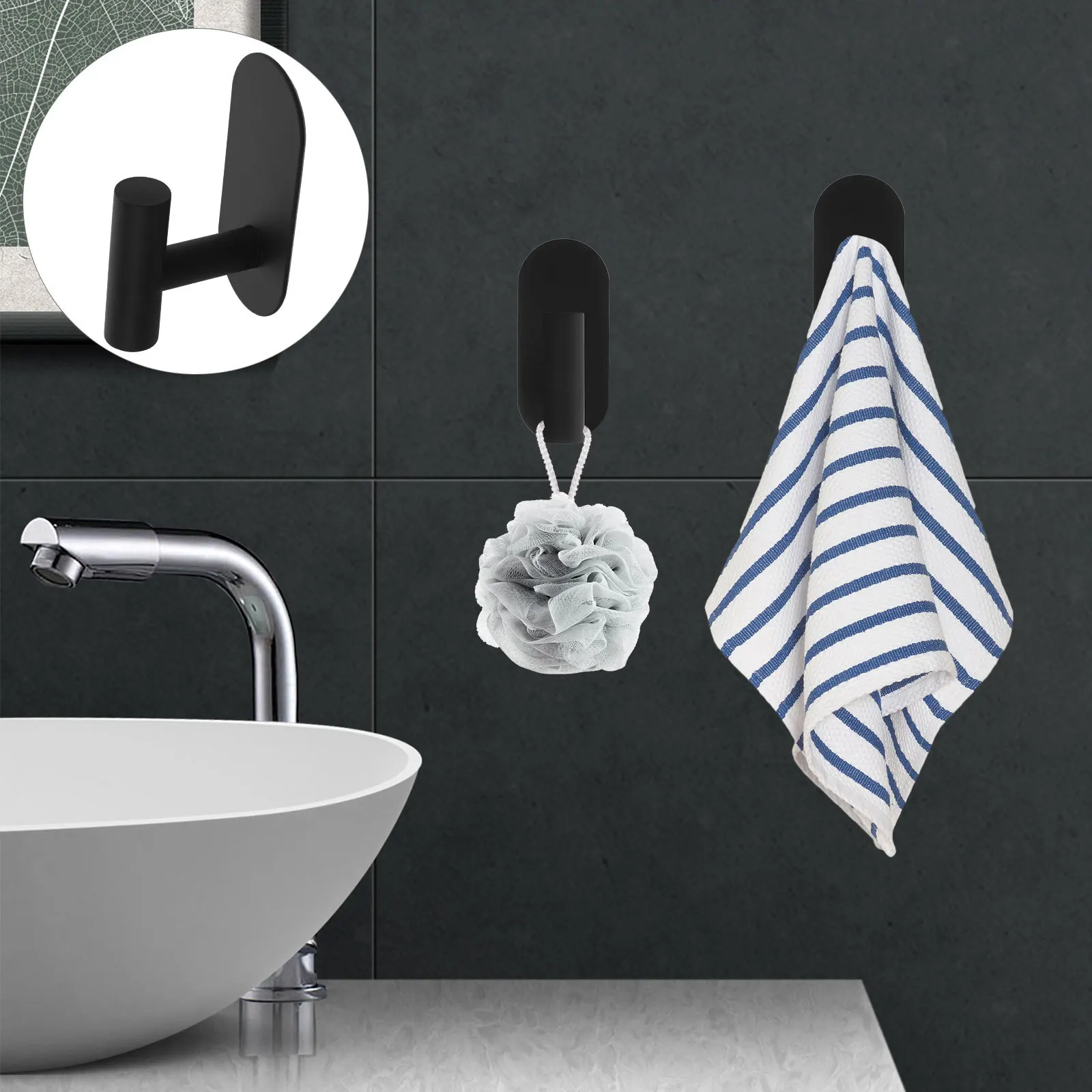 

2Pcs Modern Stainless Steel Wall Mount Hooks Adhesive Backing for Towels Robes Hats Kitchen Utensils on Smooth Surfaces Bathroom