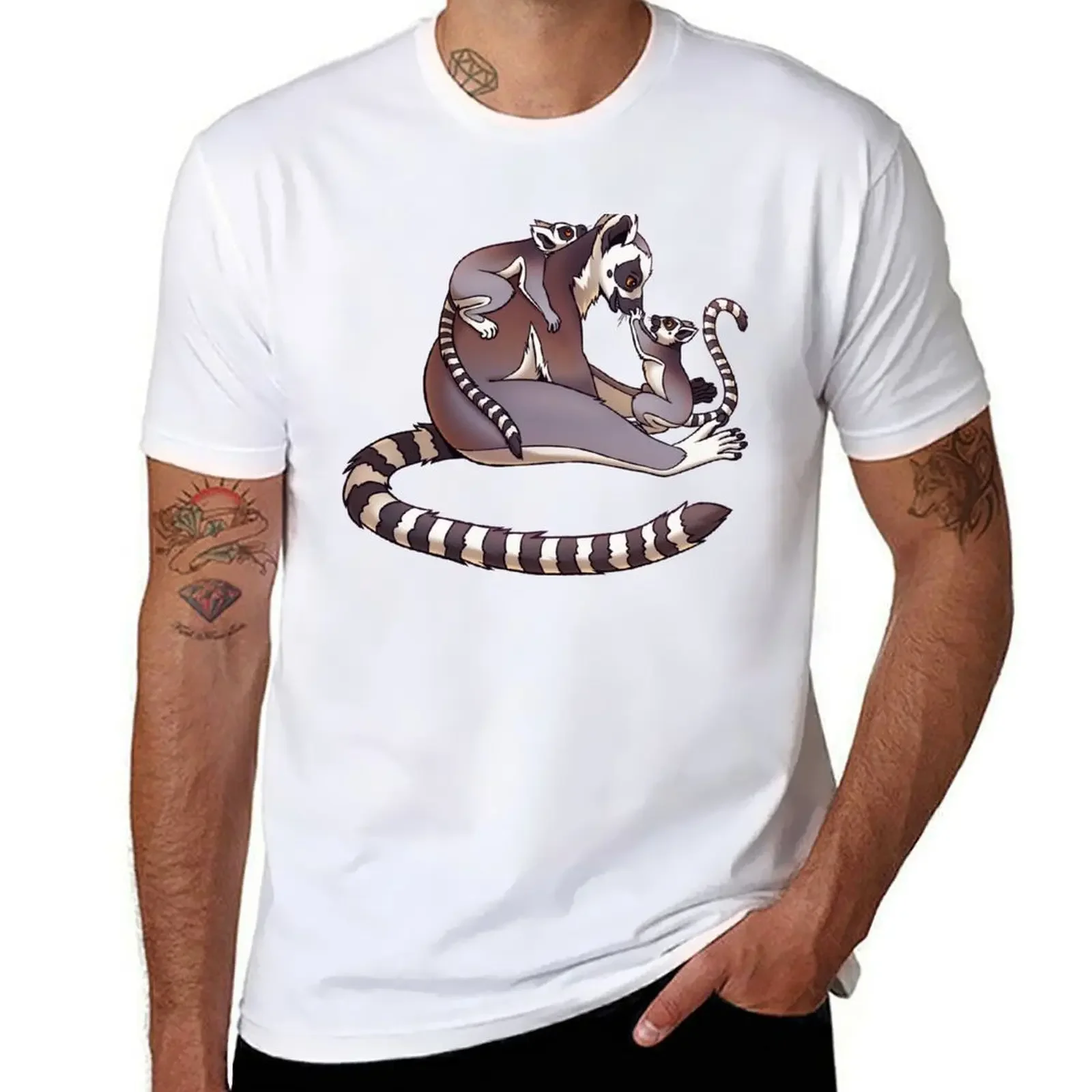 

Ring-tailed Lemur Family Graphic Cotton T-Shirt Short Sleeve Crew Neck Tee for Men Trip