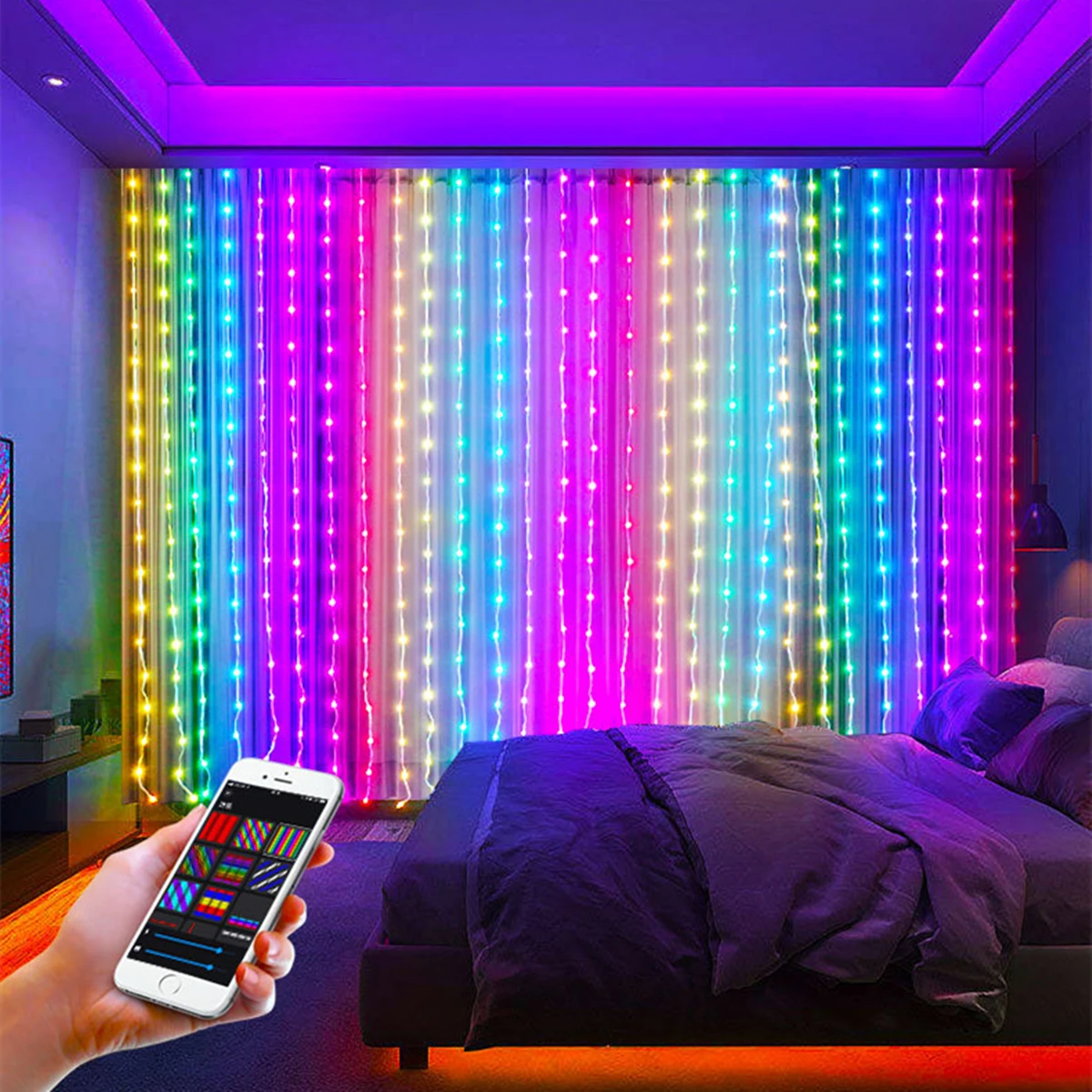 Smart LED RGB String Licht App DIY Bild Text LED Display Lichterketten LED Fenster Vorhang String
