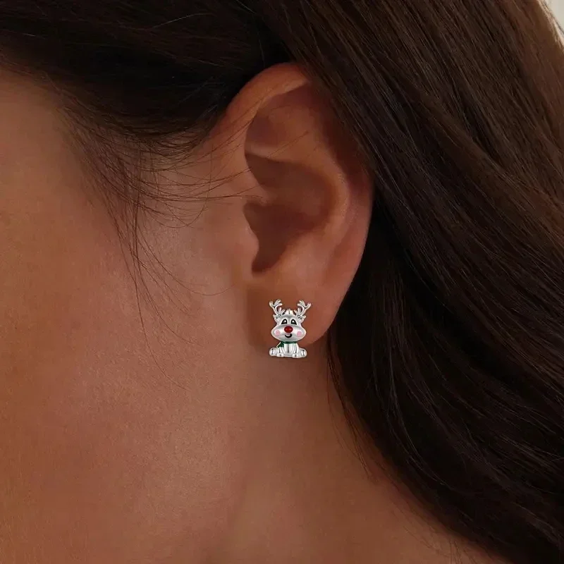 

Новейшие рождественские серьги-гвоздики с рисунком лося и красной эмалью, милые аксессуары для ушей для женщин, нарядный подарок для девочек, модные украшения