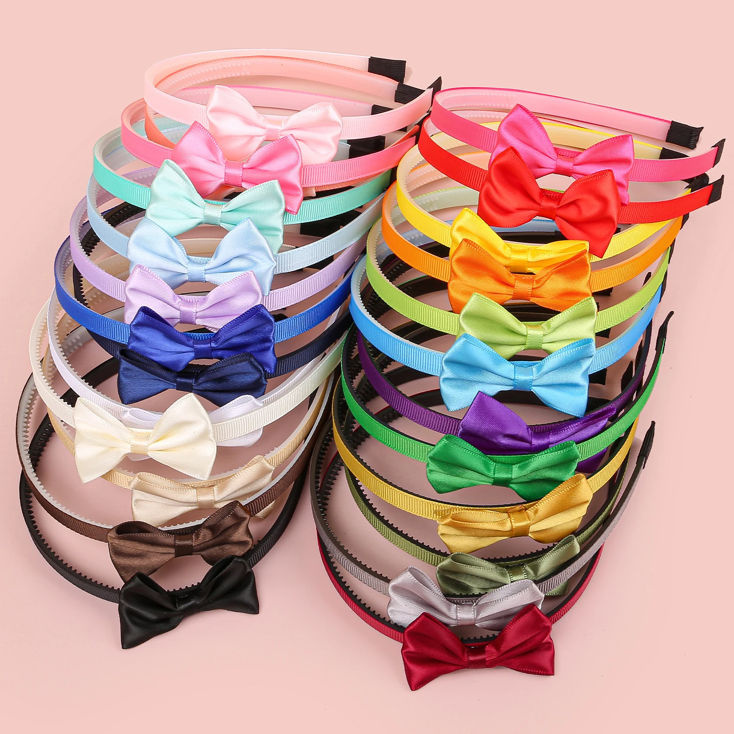 

5pcs 2.5inch Satin Hair Bows with Headband Plastic teeth Hairbands Kids Girls Headbands Children Hair Accessories Set