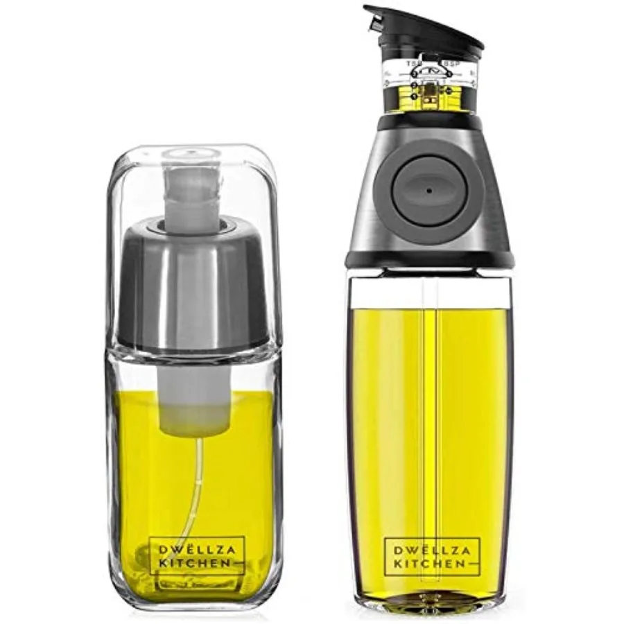 Dispensador de Aceite de Oliva para Cocina con Botella de Vidrio de 17 Oz, Dispensador de Aceite/Sirope y Juego de Botella de Spray de 6 Oz en Verde con Medidor