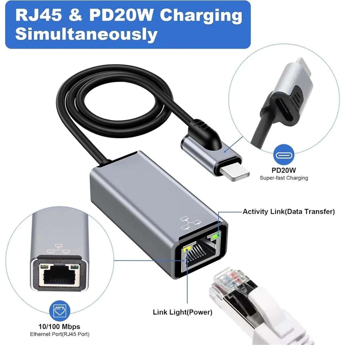 

Новый электронный адаптер Ethernet, сетевой адаптер Ethernet LAN RJ45, высокоскоростной 100 Мбит/с для //