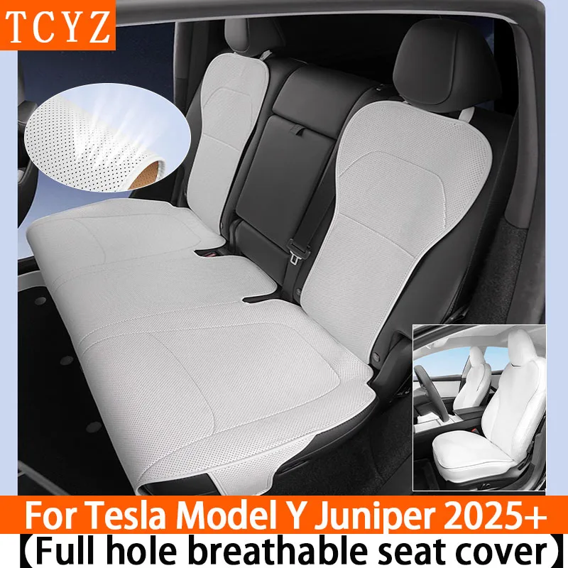 

For Tesla Model Y 2025 Juniper Ventilated Leather Seat Covers, Car Seat Covers Ventilation Cooling All Season Full Set Frontrear