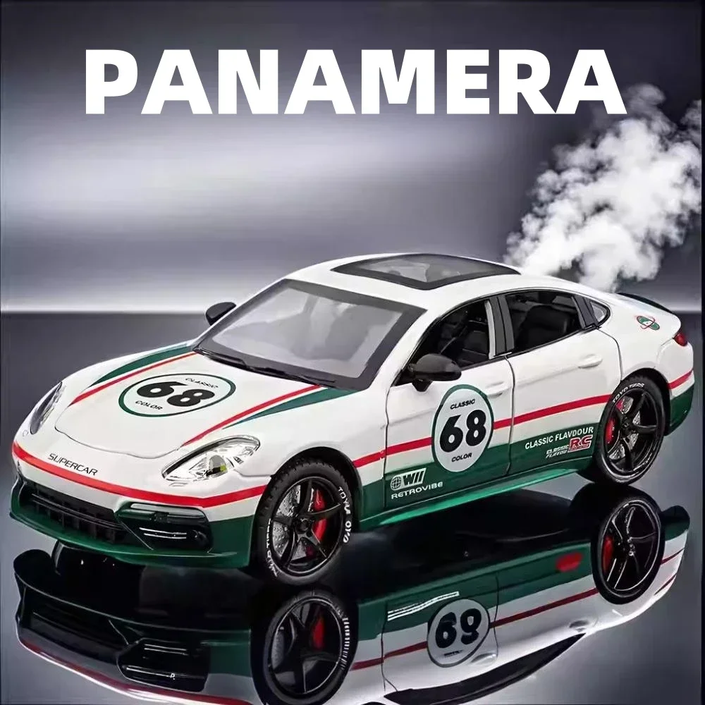 1:24 Panamera Supercar مع رذاذ سبيكة سيارة نموذج الصوت والضوء التراجع لعبة الأطفال المقتنيات هدية عيد ميلاد